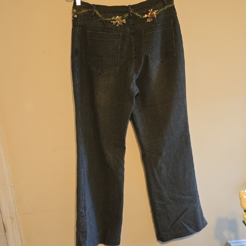 Floral Embroidered Boot Cut Jeans Sz Lg W 28 Inseam 28 - Picture 7 of 9